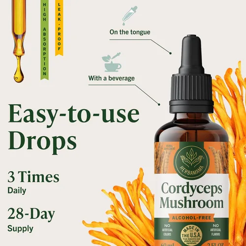 Vista 6 de HERBAMAMA Cordyceps Sinensis Tintura - Apoyo inmunológico vegano y defensa con gotas de extracto de hongos Cordyceps - Suplemento de inmunidad