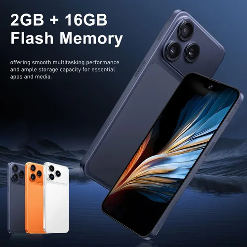 Vista 5 de Nueva pantalla HD de 6.67 "Teléfonos Android desbloqueados Teléfono celular de red 3G 2GB+16GB Android 10 Smartphone Cámara trasera 16MP Batería