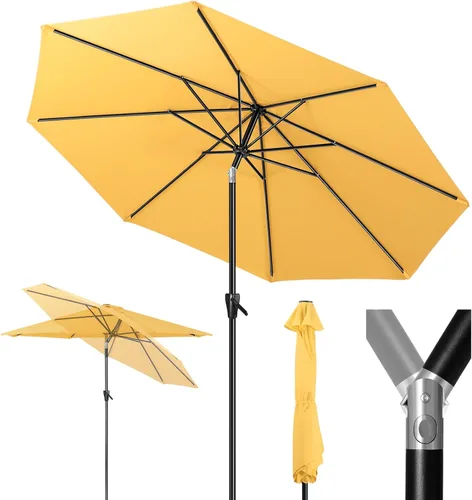 Vista 15 de Tempera Patio Market - Sombrilla de mesa para exteriores con botón de inclinación y manivela, sombrilla grande con poste resistente y toldo Beige