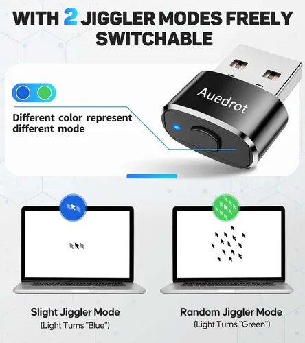 Vista 2 de Mouse USB con botón de interruptor de movimiento, agitador de mouse automático mini con 2 modos de movimiento, sin necesidad de controladores, plug