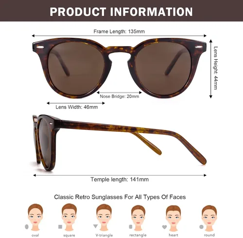 Vista 5 de Dollger Polarized Round Sunglasses for Women Classic Retro Design Womens Trendy Style UV Protection Lens