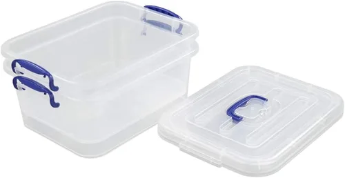 Vista 6 de Contenedores transparentes de 8 cuartos de galón con mango azul marino, cajas de almacenamiento de plástico, 2 paquetes