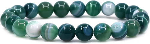 Vista 30 de Keleny Gem - Pulsera elástica de piedras semipreciosas con cuentas redondas de 8 mm, 7 pulgadas, unisex Ágata de encaje azul de grado A
