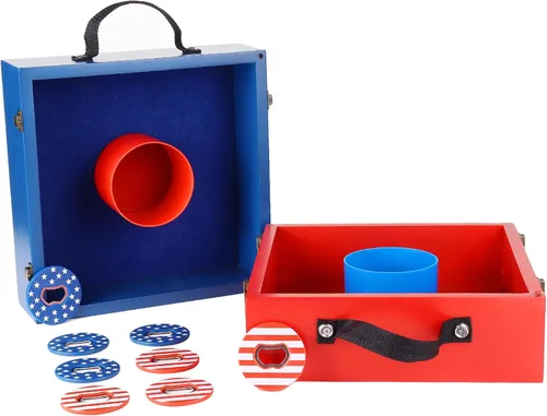 Vista 7 de GSE Games & Sports Expert Juego de lanzamiento de arandelas de madera premium con 8 arandelas con abridor de botellas para adultos y familia. Juego