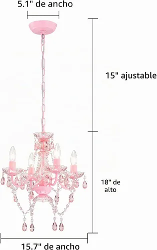 Vista 5 de LaLuLa Mini Lámpara de Araña con Cristales de Acrílico Lámpara de Araña Rosa de 4 Luces Lámparas de Araña Modernas para Dormitorio y Habitación