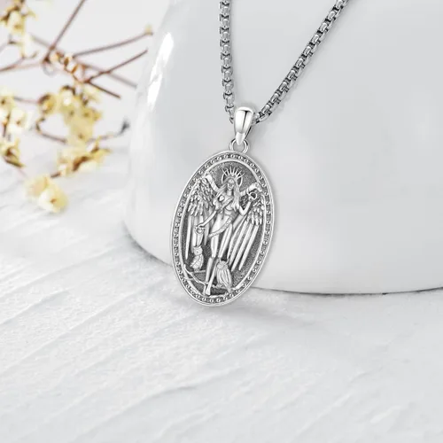 Vista 27 de Collar de pentagrama de plata de ley con triple luna, diosa celta, nudo celta, nudo de brujas, Ankh, sol y luna, Hécate, lilith, Santa Muerte