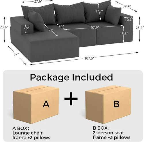 Vista 2 de Sofá modular moderno de 108 pulgadas, sofás modulares convertibles en forma de L, sofás tapizados con asiento profundo, sofá de esponja apto