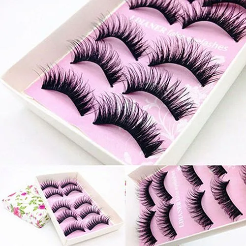 Vista 2 de Pestañas con aspecto natural, 5 pares de pestañas postizas hechas a mano naturales largas y gruesas