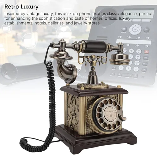 Vista 2 de Teléfono fijo antiguo elegante decorativo retro con cable para el pasillo casero del hotel