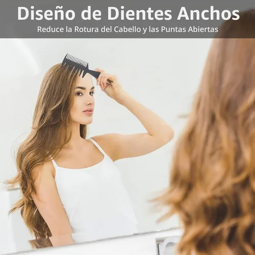 Vista 4 de Patelai - Juego de 3 peines de dientes anchos con púa para cabello rizado
