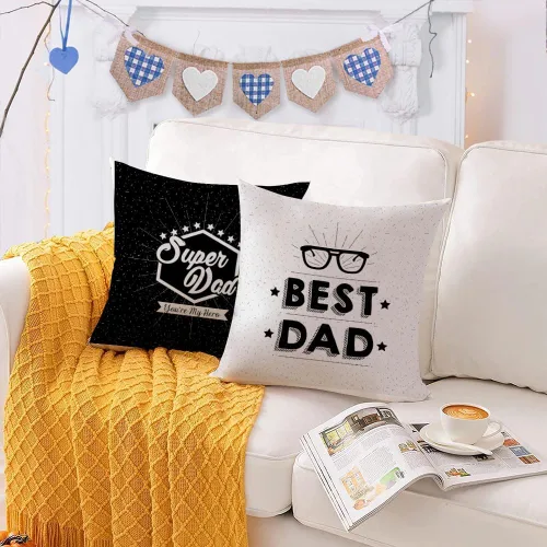 Vista 6 de Juego de 4 fundas de almohada para el Día del Padre de 22 x 22 pulgadas, fundas de almohada de terciopelo azul para papá, fundas de almohada