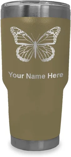 Vista 8 de LaserGram Vaso aislado al vacío de 20 onzas, mariposa monarca, grabado personalizado incluido (negro)