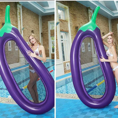 Vista 4 de Flotador inflable para piscina, flotador de tumbona de piscina para adultos, flotador de piscina inferior de malla de berenjena, silla flotante