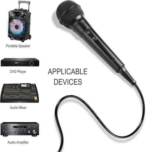 Vista 3 de Shinco - Micrófono de mano con cable, micrófono vocal dinámico cardioide con cable de 13 pies e interruptor de encendido/apagado, ideal