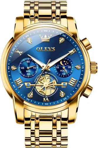 Vista 18 de OLEVS Relojes para hombre de acero inoxidable con cronógrafo, reloj de pulsera grande analógico de cuarzo, relojes de vestir impermeables de moda