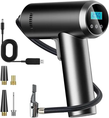 Vista 7 de Inflador de neumáticos, compresor de aire portátil, bomba de aire automática de 12 V CC para neumáticos de automóvil, 150 PSI con medidor de presión
