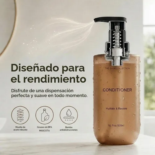 Vista 4 de Botellas dispensadoras de champú y acondicionador, paquete de 3 unidades Marrón ámbar