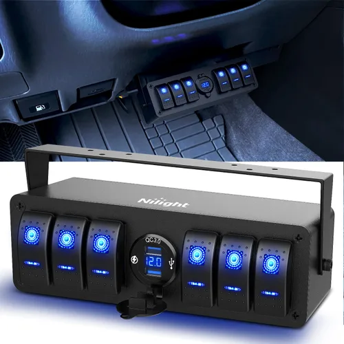 Vista 16 de Nilight - Caja de interruptor basculante (4 cuadrillas, 12 V, SPST, encendido), color naranja Toggle Switches PD Type C and QC 3.0 USB Sockcet