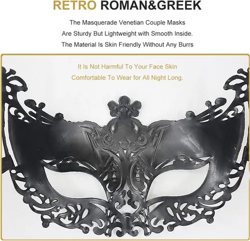 Vista 3 de Máscara de máscaras para hombres, parejas, máscara griega romana para Mardi Gras veneciano, disfraces, fiesta, baile de graduación (oro real + azul)