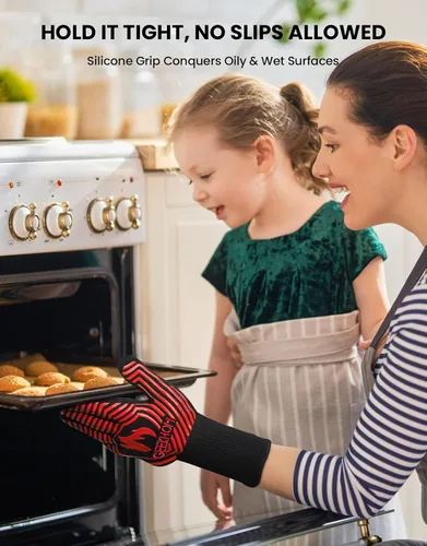 Vista 3 de GEEKHOM Guantes de horno ignífugos resistentes al calor: Certificado EN407 para 1472 °F, guantes de silicona flexibles de 13 pulgadas para hornear