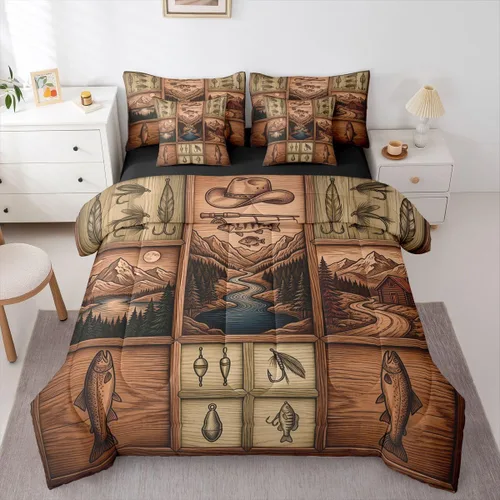 Vista 33 de Feelyou Juego de edredón de ciervo con sábanas – Tamaño Queen 7 piezas Juego de ropa de cama infantil de caza rústica – Cama de ciervo de cabaña
