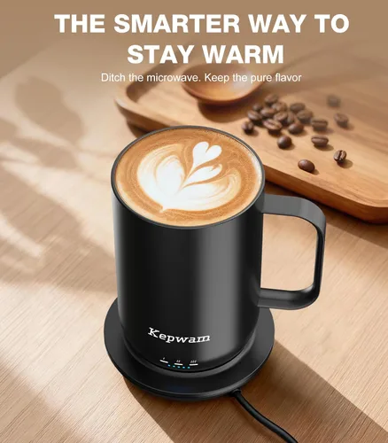 Vista 7 de Kepwam Taza de Café Autocalentante T1, Taza de Café Recargable Calentada de 16oz, Taza de Café Inteligente con Calentamiento Controlado por