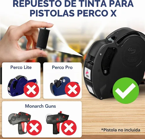 Vista 2 de Perco X Pricing Gun Labeler - Rollos de tinta de repuesto preferidos para pistola de precio Perco X, recarga de tinta fácil y conveniente incluso