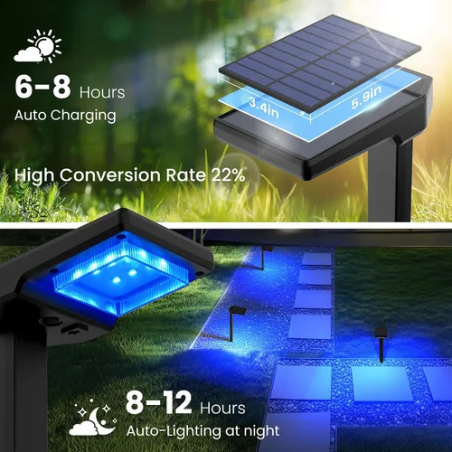 Vista 4 de Paquete de 6 luces solares inteligentes que cambian de color y sincronizan, luces solares impermeables para exteriores, 9 modos