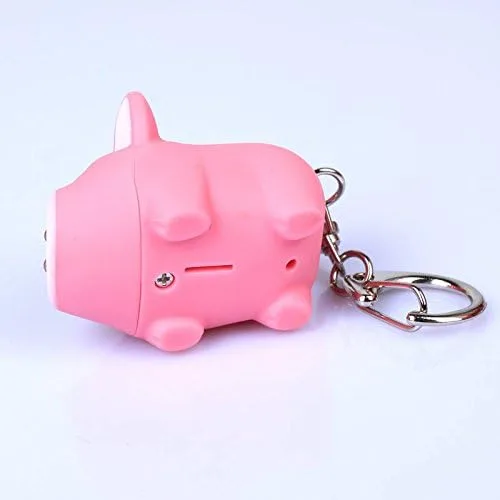 Vista 6 de ODETOJOY Lindo cerdo llevó llavero con linterna de sonido LED Animal llavero de dibujos animados 3D juguete llavero para niñas niños