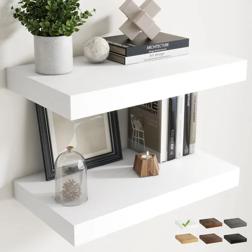 Vista 31 de Juego de 2 estantes flotantes de 16 pulgadas para pared, estantes de baño de grano de madera de 12 pulgadas de profundidad con soportes invisibles