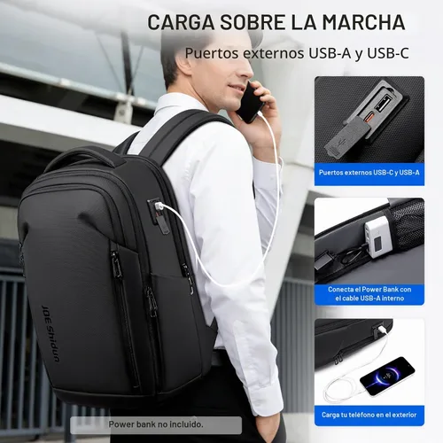 Vista 4 de Mochila de viaje para laptop expandida, Negro, Grande, Mochila expandida