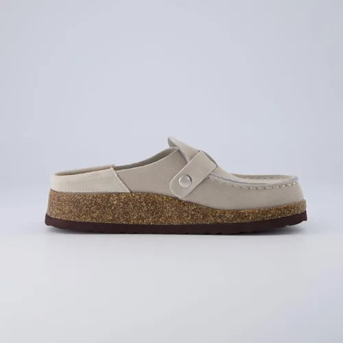 Vista 4 de CUSHIONAIRE Zueco de cuero genuino con plantilla de corcho para mujer con +comodidad