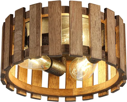 Vista 12 de Lámpara de techo de montaje empotrado de granja, lámpara de madera cerca del techo, accesorios de iluminación rústicos de pasillo para cocina