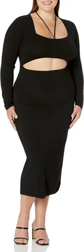 Vista 3 de The Drop Vestido midi Corbin de manga larga con detalle halter y corte para mujer