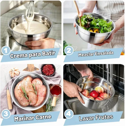 Vista 6 de TeamFar Cuencos para mezclar, 4,6/3 / 1,5 QT, juego de cuencos de ensalada anidables de acero inoxidable con tapas herméticas, para Negro