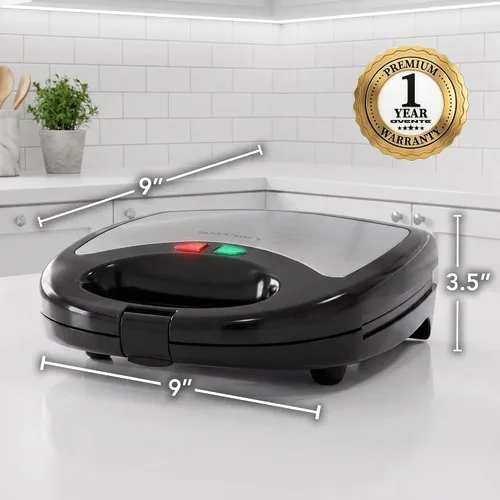 Vista 6 de OVENTE Sandwichera eléctrica 3 en 1, placas antiadherentes de 750 W, negro GPI302B Plateado negro