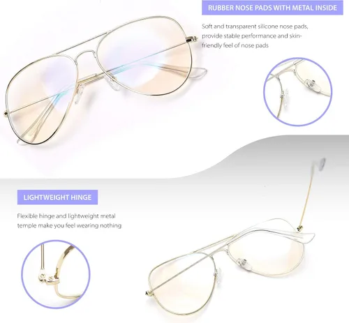 Vista 6 de Dollger Gafas de aviador transparentes sin receta con montura de metal para mujeres y hombres (3026 dorado)
