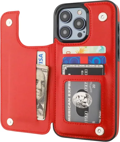 Vista 10 de ONETOP - Funda compatible con iPhone 15 Pro Max con soporte para tarjetas, funda de piel sintética con ranuras para tarjetas, doble cierre magnético