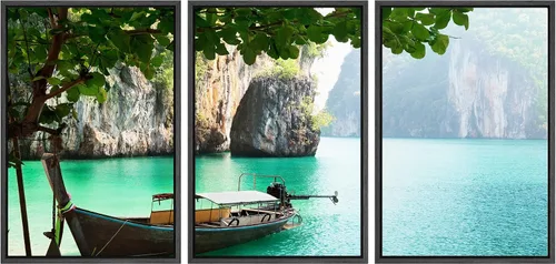 Vista 44 de wall26 Lienzo enmarcado para pared, juego de arte exótico tropical, océano, mar, avión, puesta de sol, transporte, fotografía, realismo, decorativo
