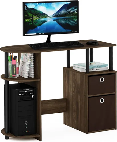 Vista 11 de Furinno Jaya Simplistic - Escritorio de estudio para computadora, americano/cromo/negro