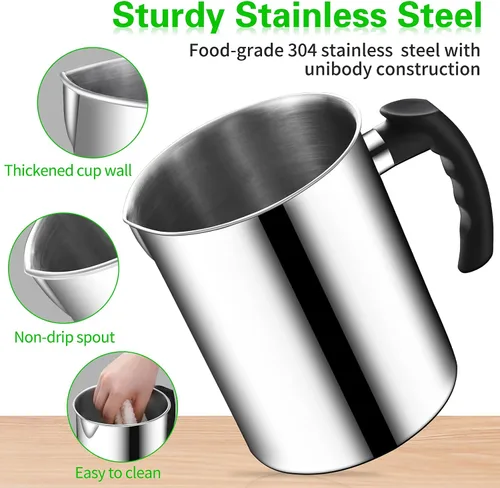 Vista 4 de Olla para hacer velas, 60.9 fl oz/60 onzas, olla de fusión de cera de doble caldera, jarra de acero inoxidable 304 con mango resistente al calor