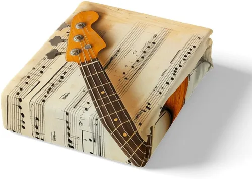 Vista 6 de Castle Fairy Juego de funda de edredón con estampado de guitarra, tamaño individual, juego de ropa de cama reversible con temática musical