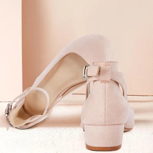 Vista 5 de Coutgo Zapatos de vestir de tacón bajo para niñas, bonitos tacones bajos y gruesos, correa de tobillo, hebilla Mary Jane Princess