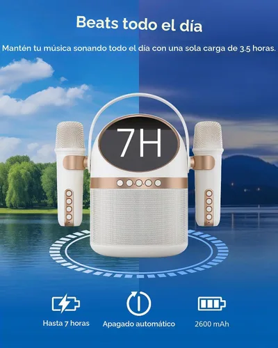 Vista 7 de PHILIPS S2508 Máquina de karaoke portátil, altavoz Bluetooth para fiestas con 2 micrófonos de karaoke, batería de 7 h, modos de luz multicolor