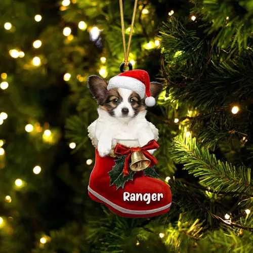 Vista 24 de Amantes de los perros de Navidad – Akita Inu Dog in Santa Boot Adorno de Navidad, adorno personalizado en forma 2D, adorno de Navidad, personaliza