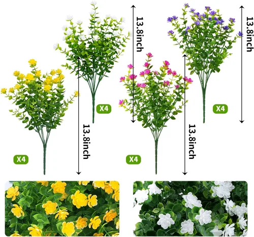 Vista 2 de 16 paquetes de flores artificiales para exteriores, resistentes a los rayos UV, plantas de boj falsas, vegetación sintética para interiores y Mezcla