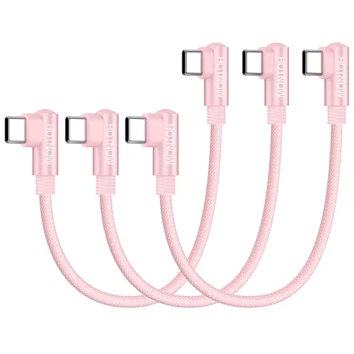 Vista 13 de Cable USB C a USB C en ángulo recto de 0.5 pies, paquete de 3 cables de carga corta USB C de 6 pulgadas, cables de carga rápida de 65 W para iPhone