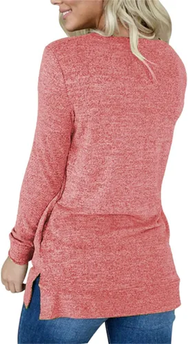 Vista 4 de Women's Pocket Sweater Solid Long Sleeve Loose Round Neck Split Bottom T Shirt Women Shirt Summer
