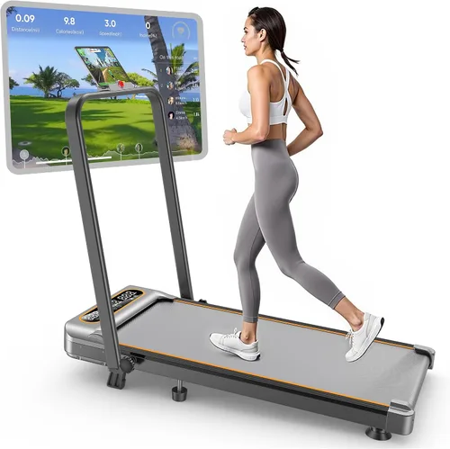 Vista 9 de Trisomy - Caminadora plegable con 10% de inclinación, 3.5 HP de bajo ruido con barra de asa, cinta de correr portátil 4 en 1 para debajo