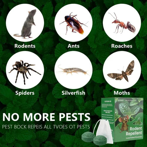 Vista 4 de Mouse Rodent Repellent, 24 Pack Peppermint Lemon Oil Mice Repellent for Squirrel Rats Spider Pests, Natural Deterrent for Kitchen, Warehouse, Car